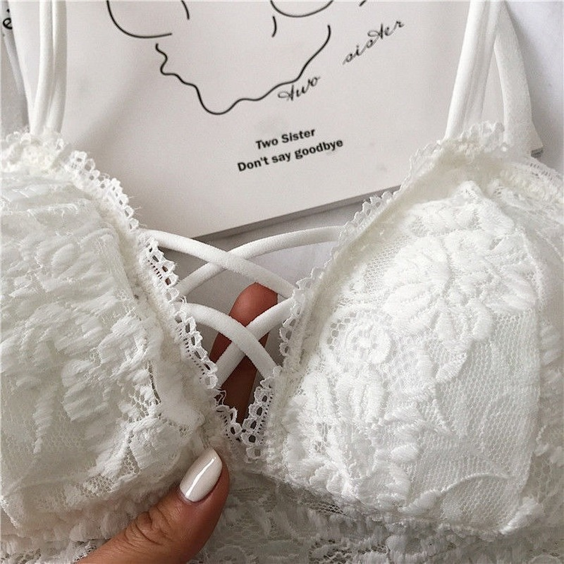 Summer Solid Color Beautiful Back Women Bra Small Chest Gather Lingerie White Female Without Trace Without Rims Lace Sexy Bra