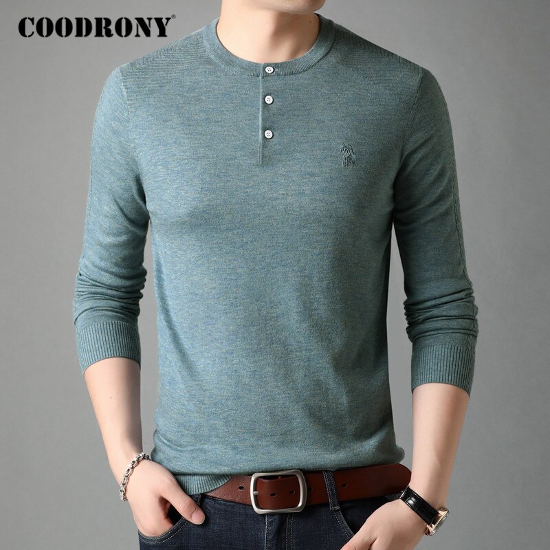 Coodrony mærke sweater mænd streetwear henry collar pull homme efterår vinter strik pullover herre  c1096: Grøn / 4xl