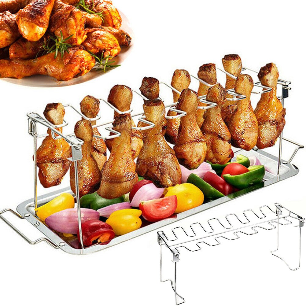 Multi-purpose Chicken Wing and Leg Rack 14 Slot Stainless Steel Chicken Leg Grill Rack Chicken Drumstick Roaster For Oven Grill
