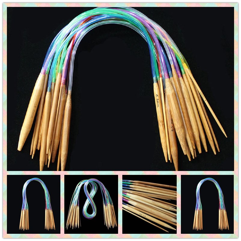 18pcs / set DIY Knitting Craft Tool Kit Multicolor Tube Circular Carbonized Bamboo Knitting Needle
