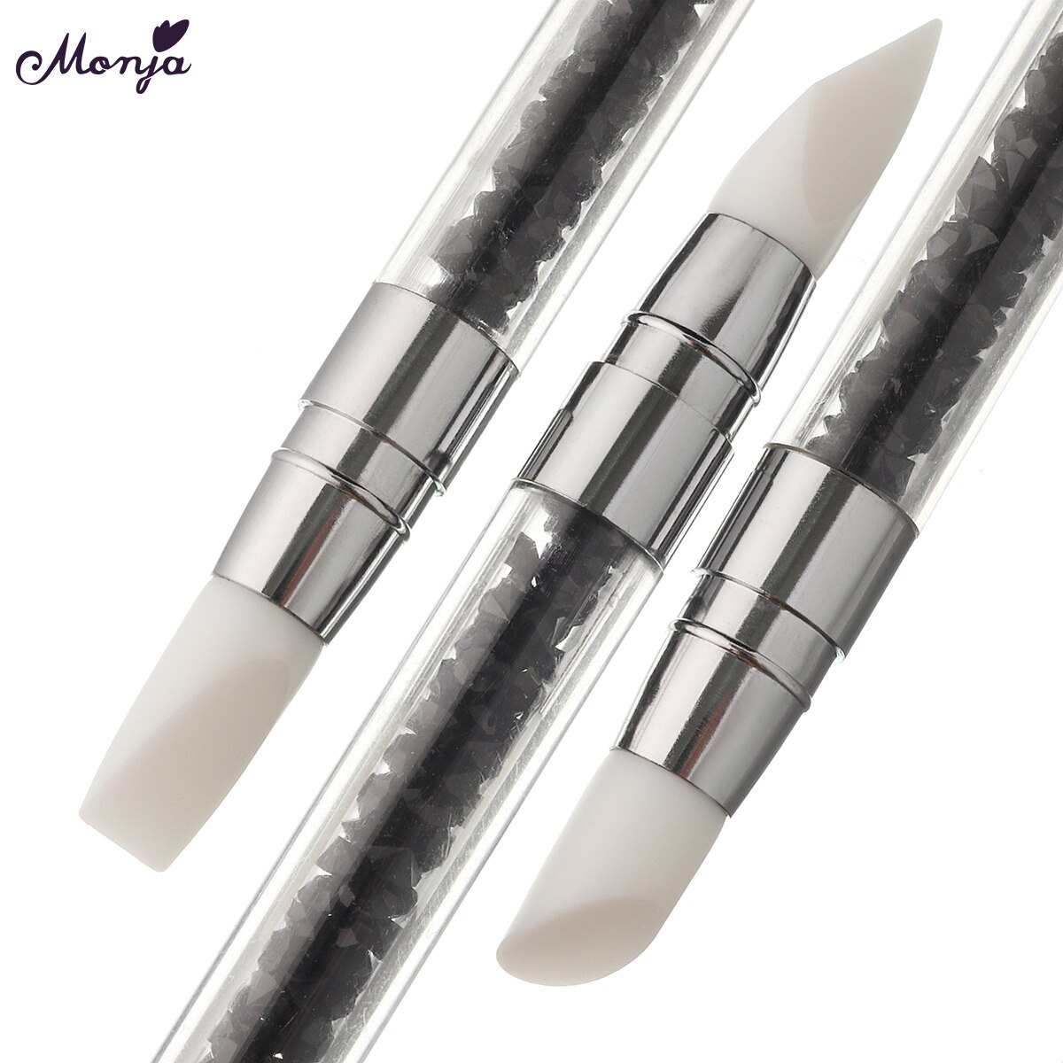 Monja-3 estilos de manicura de Gel UV de silicona para esculpir, hacer punto y quitar cutículas, de extremo doble, DIY
