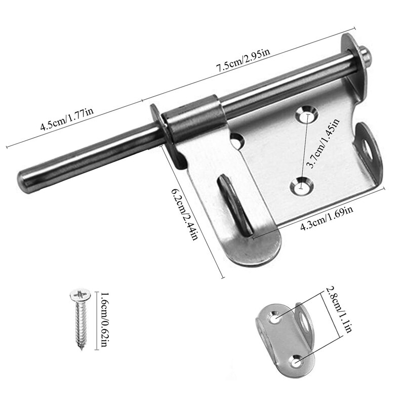 2Pcs Slide Bolts Lock Stainless Steel Latch Heavy Duty Door Bolt Sliding Door Latch for Doors Gates Bathroom Pet Doors