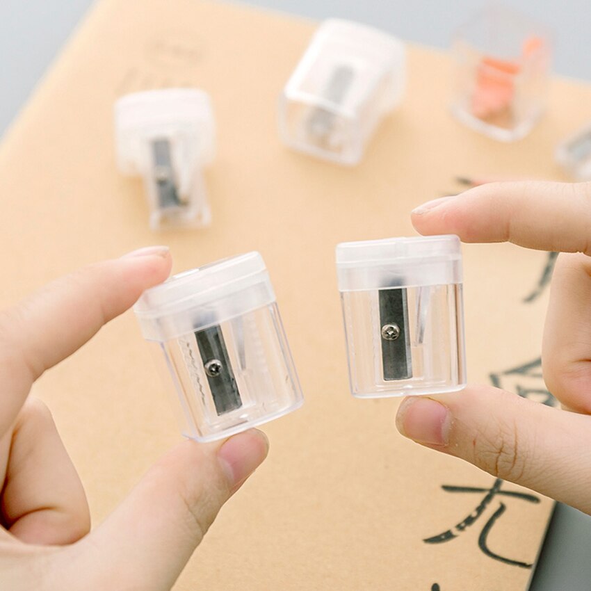 Transparent Compact Pencil Sharpener, Sharp Steel Blade, Plastic Manual Singe Hole Pencil / Color Pencil Sharpener with Cover