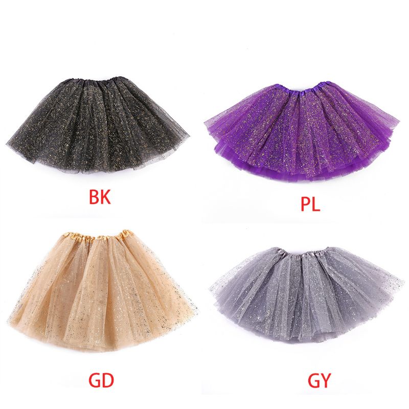 Infant Baby Girls Ballet Dance Tutu Skirt 3 Layers Tulle Glitter Golden Sequins Fluffy Princess Mesh Pettiskirt 0-8 YearQX2D