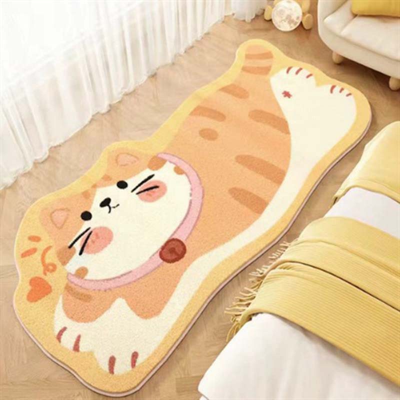 Cute Cat Faux Cashmere Bedside Carpet Cartoon Soft Anti-Slip Foot Rug for Bedroom Water Absorbing Wear-Resistant Home Floor Mat: 40x120cm / WHITE