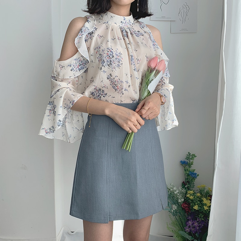 Off shoulder chica toppar utsvängda ärmar söta söta tjejer kvinnor flhjlwoc japansk korea stil blommig ihålig volang blus