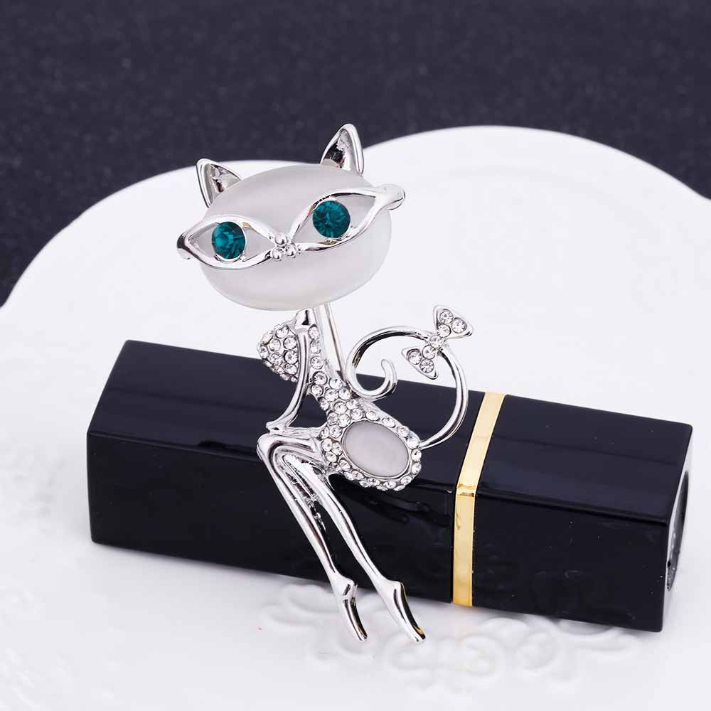 FAMSHIN opal brosche katze tragen sonnenbrille frau sexy nette katze pin und brosche hochzeit zubehör