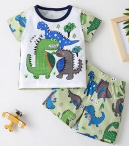 Peuter Jongens Meisjes 2 Stuk Pyjama Sets Leuke Gedrukt Nachtkleding Korte Mouw + Korte Broek Homewear Kleding: green / 18M