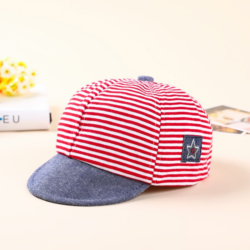 Barnelue om våren bomull låve stripe lue takrenne baby jenter baby pentagram utendørs sport skyggelapper  tg0118: Rød