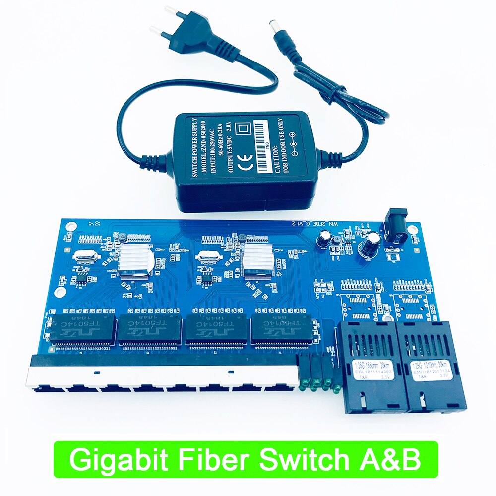 Gigabit Fiber Sc 8 Port 10/100/1000Mbps RJ45 Ethernet Fiber Switch Enkele Vezel Single Mode Media converter Pbca Board: With Power
