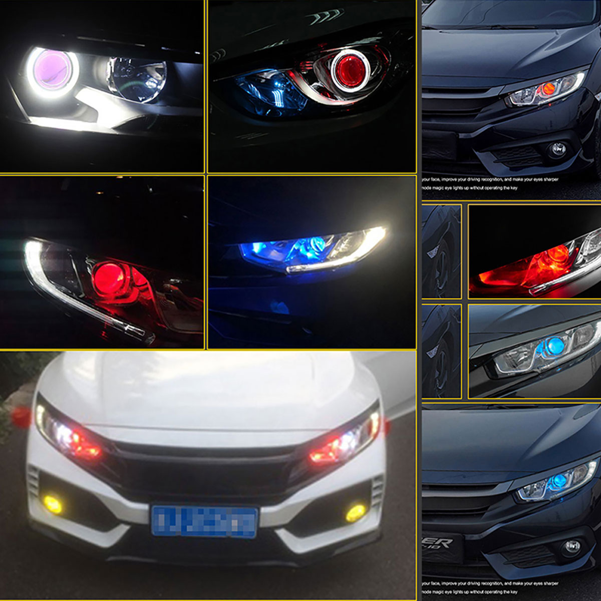 2 Stuks Angel Ogen Bluetooth App Rgb Witte Halo Ringen Cob Led Auto Motorfiets Mist Rijden Koplamp 60-80-100Mm Auto Mistlamp 9-30V