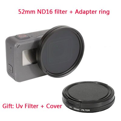 Juego de filtros para GoPro Hero 7, 6, 5, accesorios, lente estrella 52mm ND 4/8/16/ CPL/UV/MC/filtro de color rojo con anillo adaptador de tapa de lente: ND16 Filter