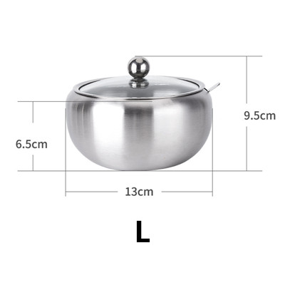 MOM'S HAND Kitchen Seasoning Box Stainless Steel Large Sugar Bowl With Glass Clear Lid and Spoon: L