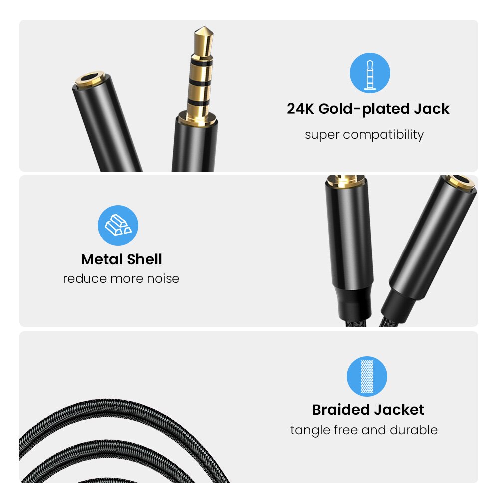 jack lydkabel 3.5mm aux lydkabel hann til hunn forlengelse aux kabel 3.5mm øretelefon lydforlengerledning til høyttaler 1m/2m