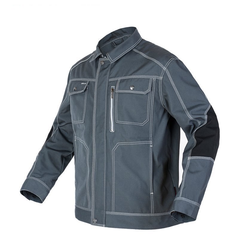 Men Workwear Jacket Multi Pockets Long-sleeved Work Clothes Uniforms Male Mechanic Construction Working Jackets: Gray / XXL