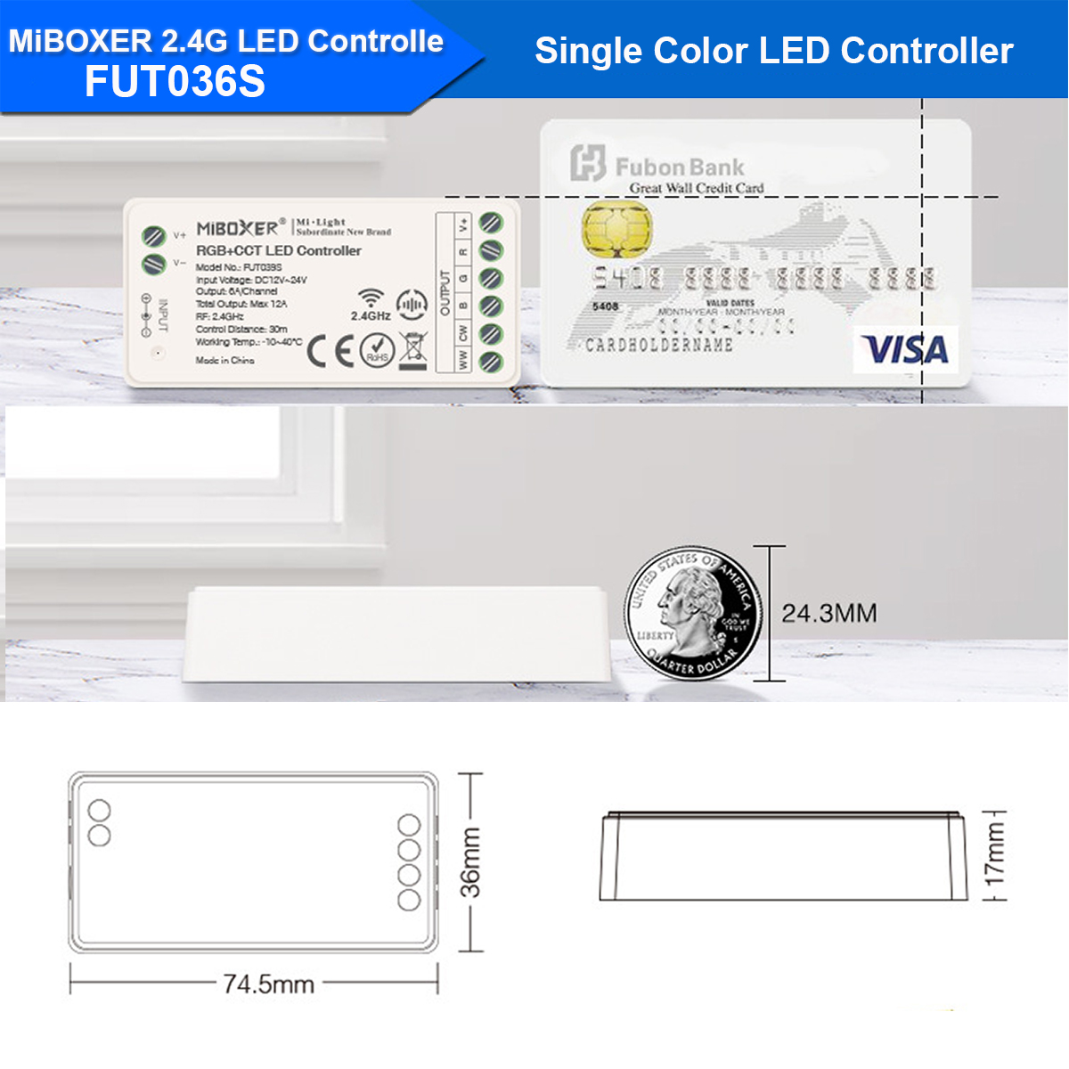 Milight MiBoxer Touch Dimmen Afstandsbediening Led Controller DC12V DC24V 12A PWM Draadloze 2.4G LED Dimmer Controller FUT036 voor 5050 3528