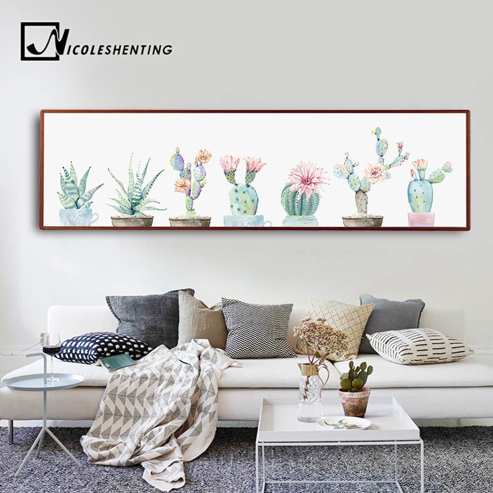 Blomst kaktus dekoration plante væg kunst lærred plakat og tryk landskab maleri lang væg billede til stue boligindretning