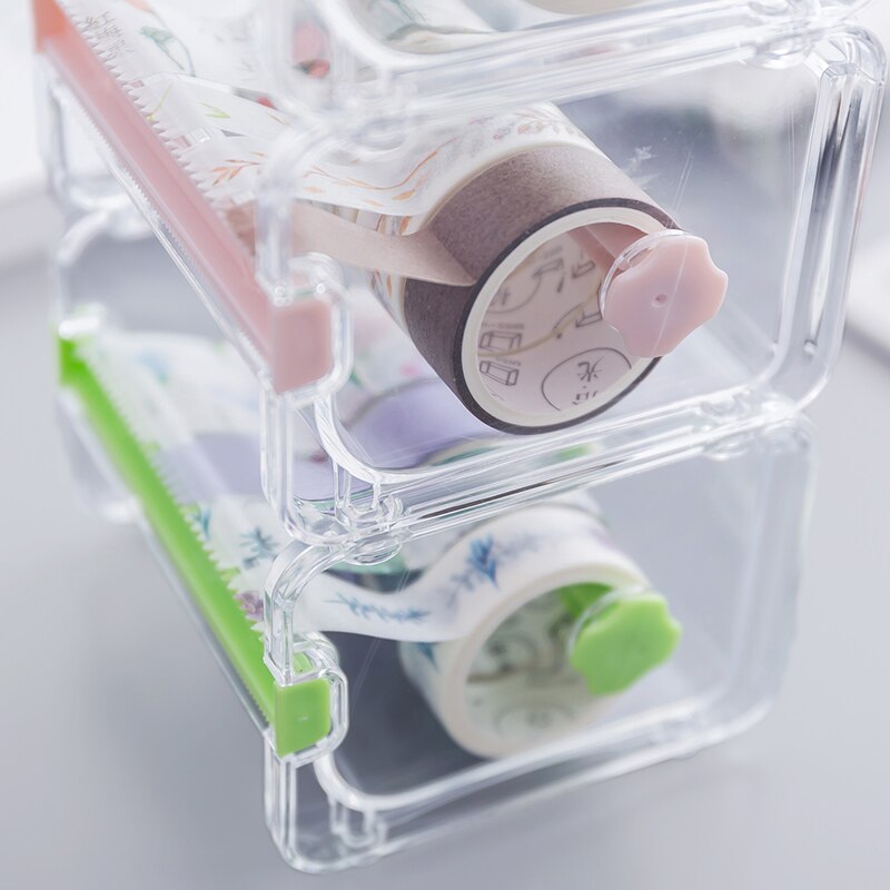 Transparent Adhesive Tape Dispenser Japanese Stationery Masking Tape Cutter Washi Tape Storage Organizer School Supply