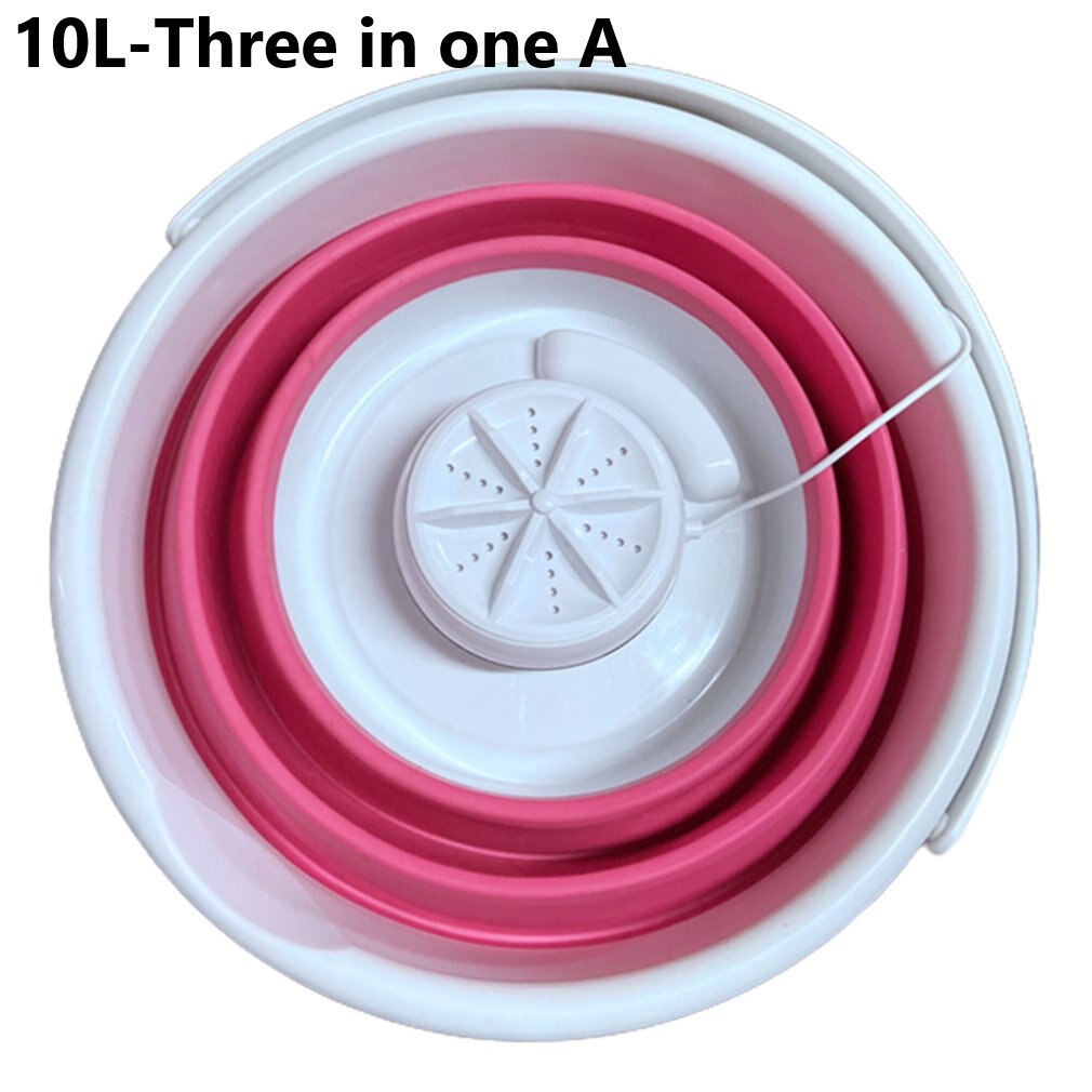 Folding Washing Machine Ultrasonic Turbo Mini Washing Machine Mini Socks And Panties Cleaning Artifact: Pink-10L-3 in 1 A