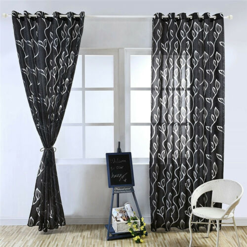 Product Window Screen Leaf Bubble Cut Flower Window Screen Romantic Tulle Curtain Kitchen Living Room Curtain: Black