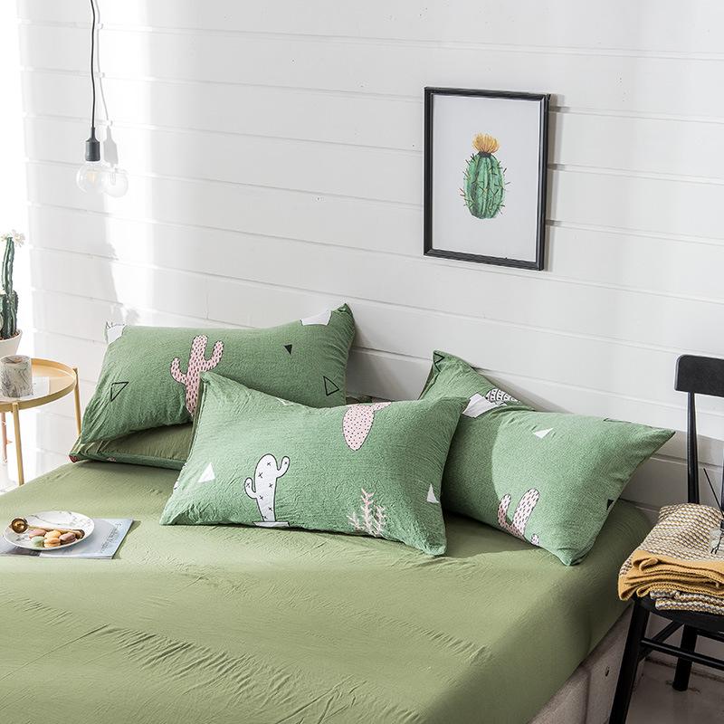 Huistextiel groene cactus beddengoedsets 4 stuks roze wortel gewassen katoen polyester zacht dekbedovertrek beddengoed laken kussenslopen