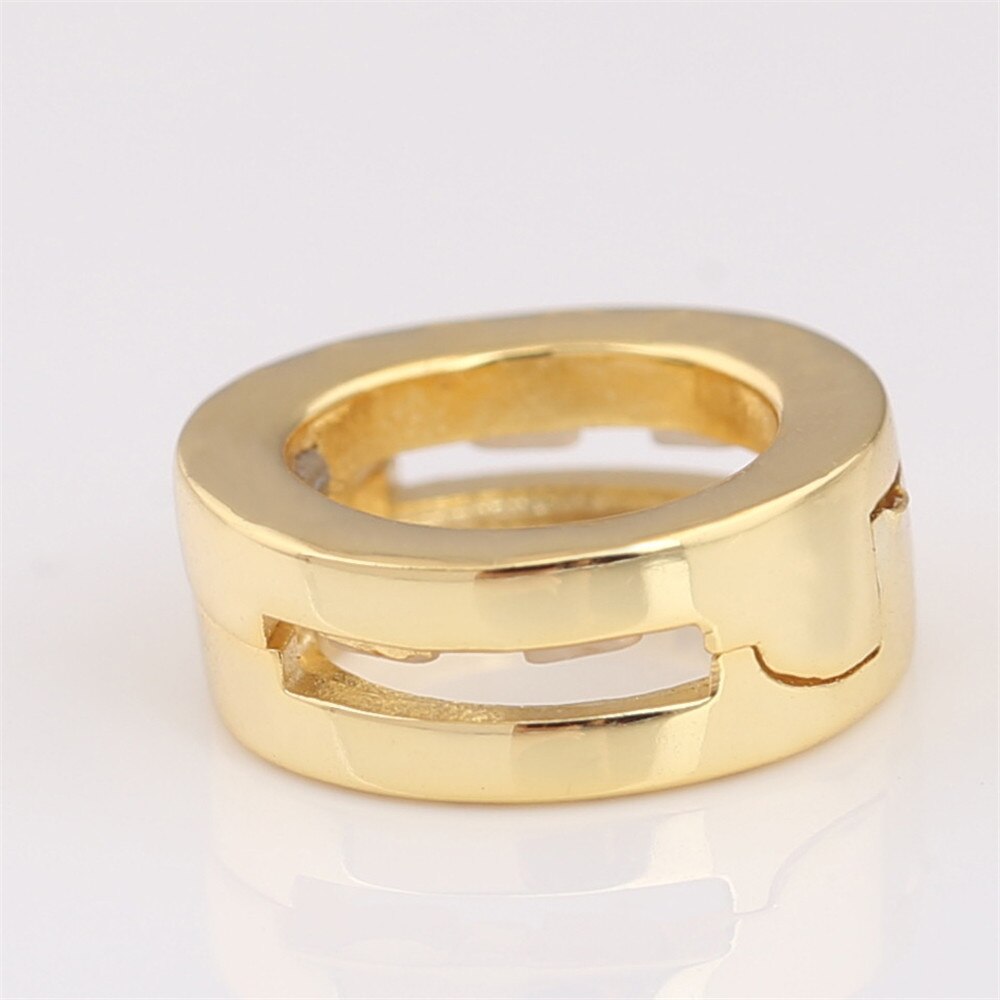 Genuine 925 Sterling Silver Charm Gold Color Shine Smooth Reflexions Logo Clip Stopper Beads Fit Pan Bracelet Diy Jewelry