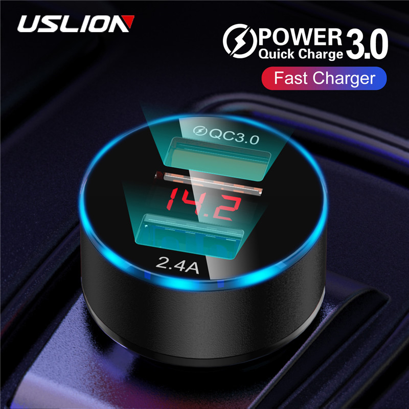 Uslion 3A Mini Usb Autolader 2 Poort Quick Charge 3.0 Voor Mobiele Telefoon Dual Usb Snelle Lader Op Auto voor Iphone Samsung Xiaomi