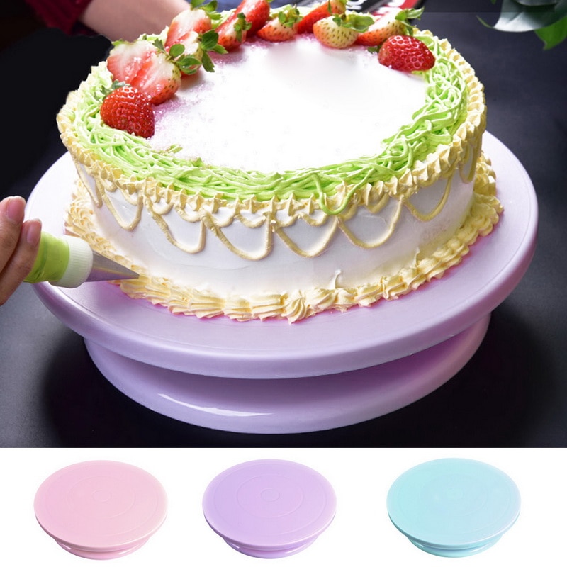 Plastic Cake Turntable Rotating Anti-skid Round Cake Decorating Stand Cake Rotating Table Plate Kitchen DIY Pan Baking Tool 1pcs