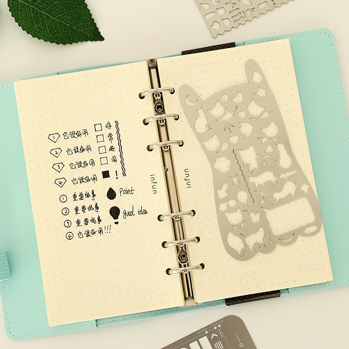 5 stilarter iphone 6/6s web ui kat udskæring tegning stencils metal gør-det-selv lineal bogmærke til notebook planner skitse rustfrit stål