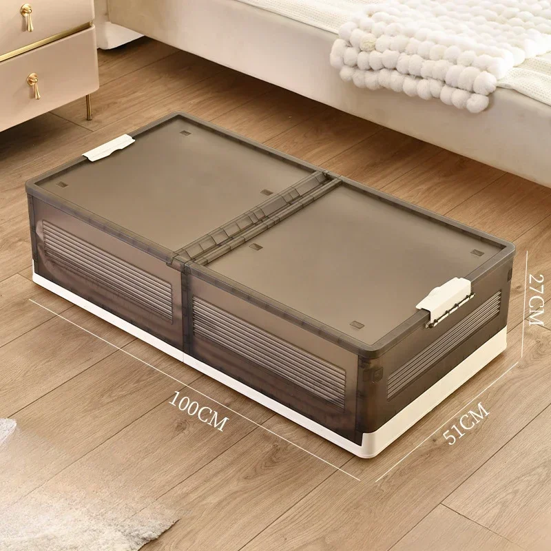 Storage Organizer Underbed Storage Box for Household Use with Wheels ,Flat Organizing Box,Foldable Bed Tail Clothing Storage Box: WHITE