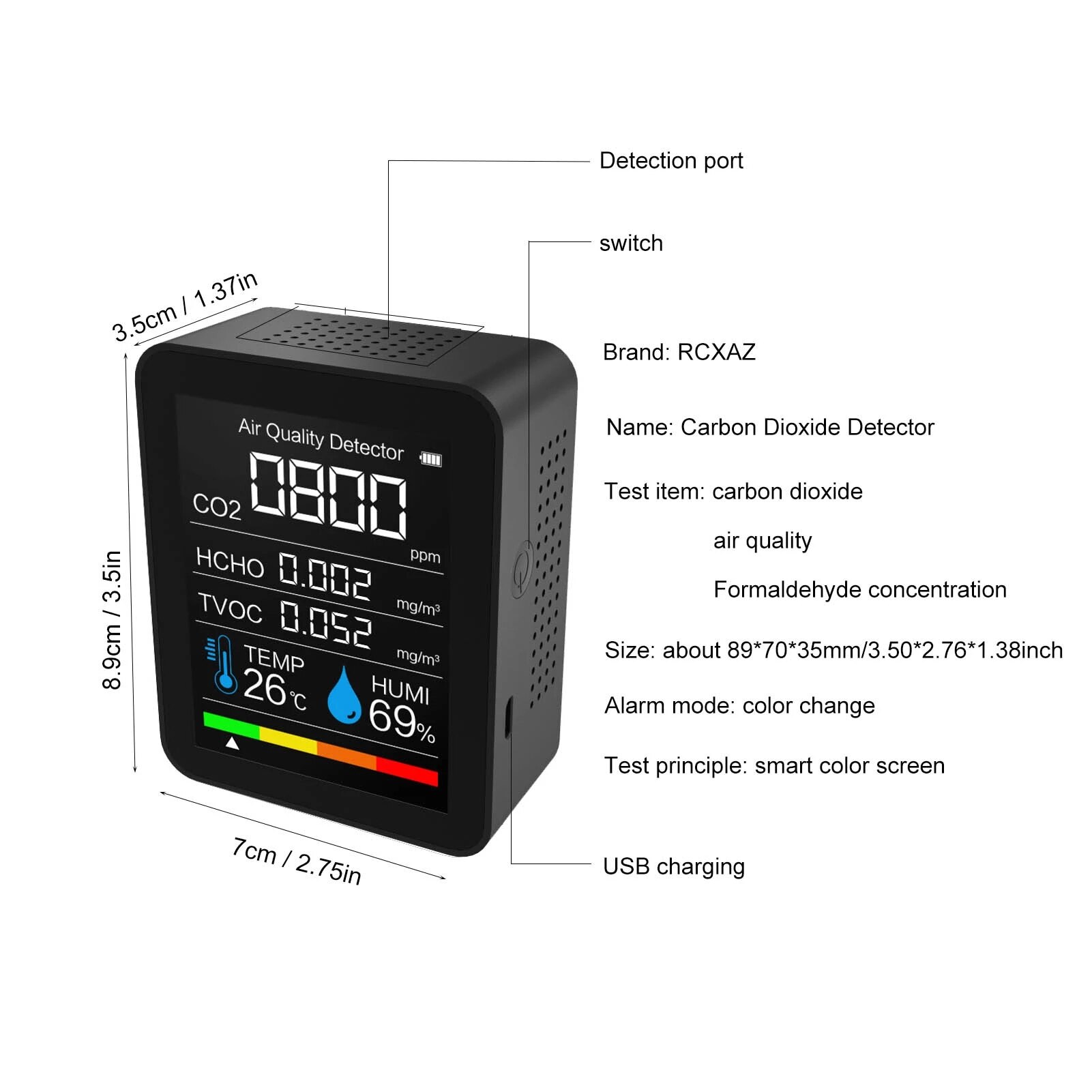 5in1 Indoor Air Monitor Lcd Digital co2 Air Meters Real Time Intelligent Air Sensor Tester co2 Detector
