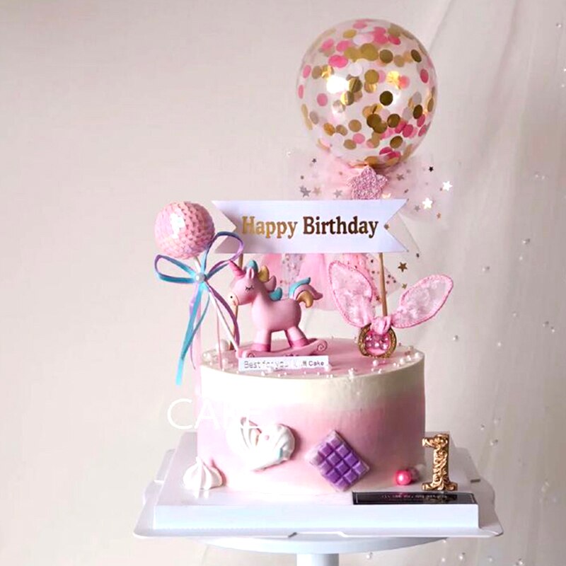 Pink hvid multi enhjørningssamling kagedekoration englevinge ballon kage topper til fest dekoration dessert dejlig