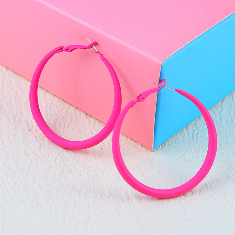 Summer Colorful Neon Hoop Earrings Pink Blue Green Yellow Large Circle Earrings for Women Girl Rock Punk Jewelry