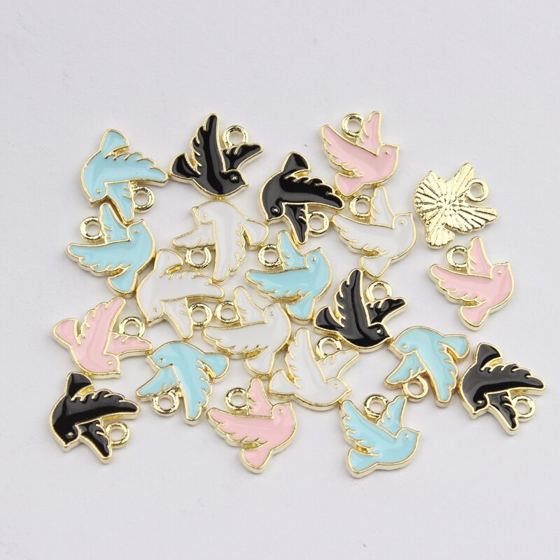 Mini pendentifs en forme de colombe de la paix, 30 pièces/lot, en alliage de Zinc, émail, 10mm: mix