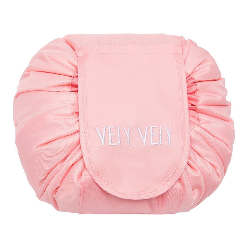 Luie make-uptas met grote capaciteit, waterdichte fleece make-uptas met trekkoord, reistas met trekkoord: Puur roze