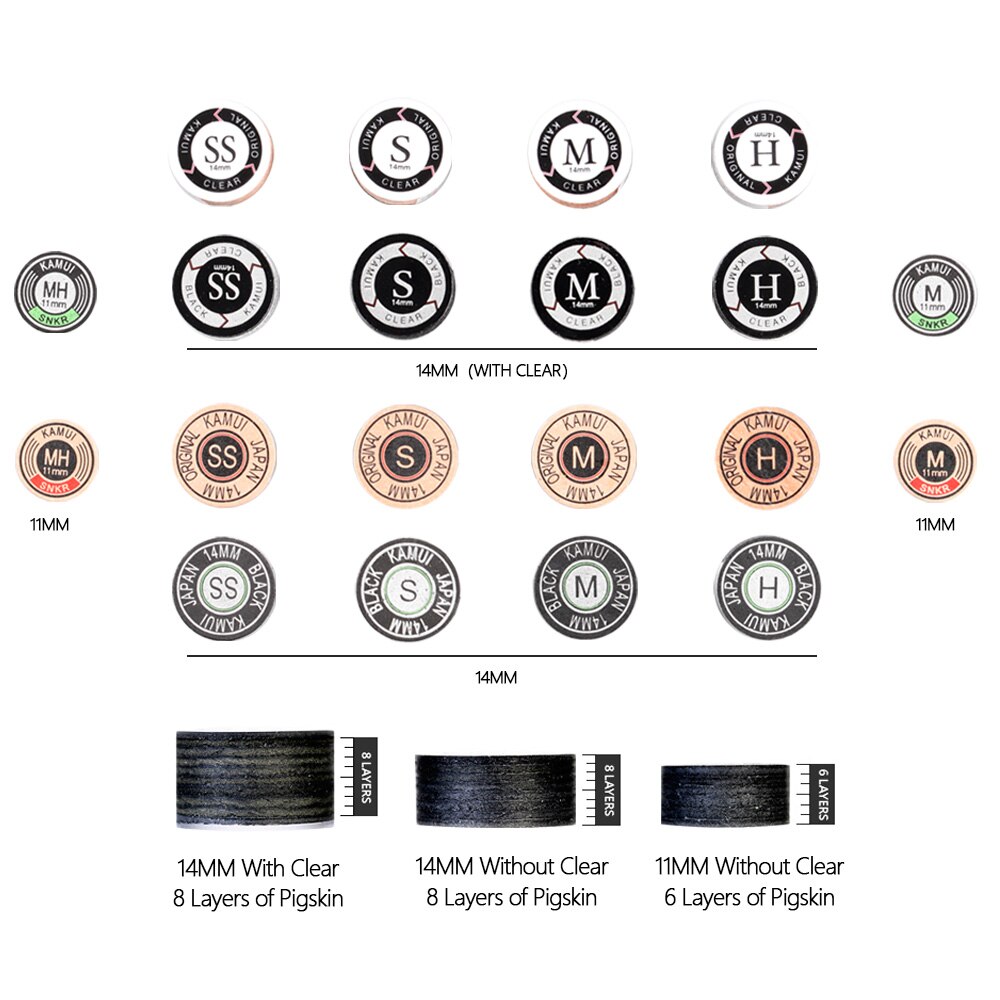 Original Japanese KAMUI Tip Pool Cue Snooker Tip 11mm/14mm Tip 6/8 Layers H/M/S/S Hardness Snooker Cue Tip Kamui Clear Tip