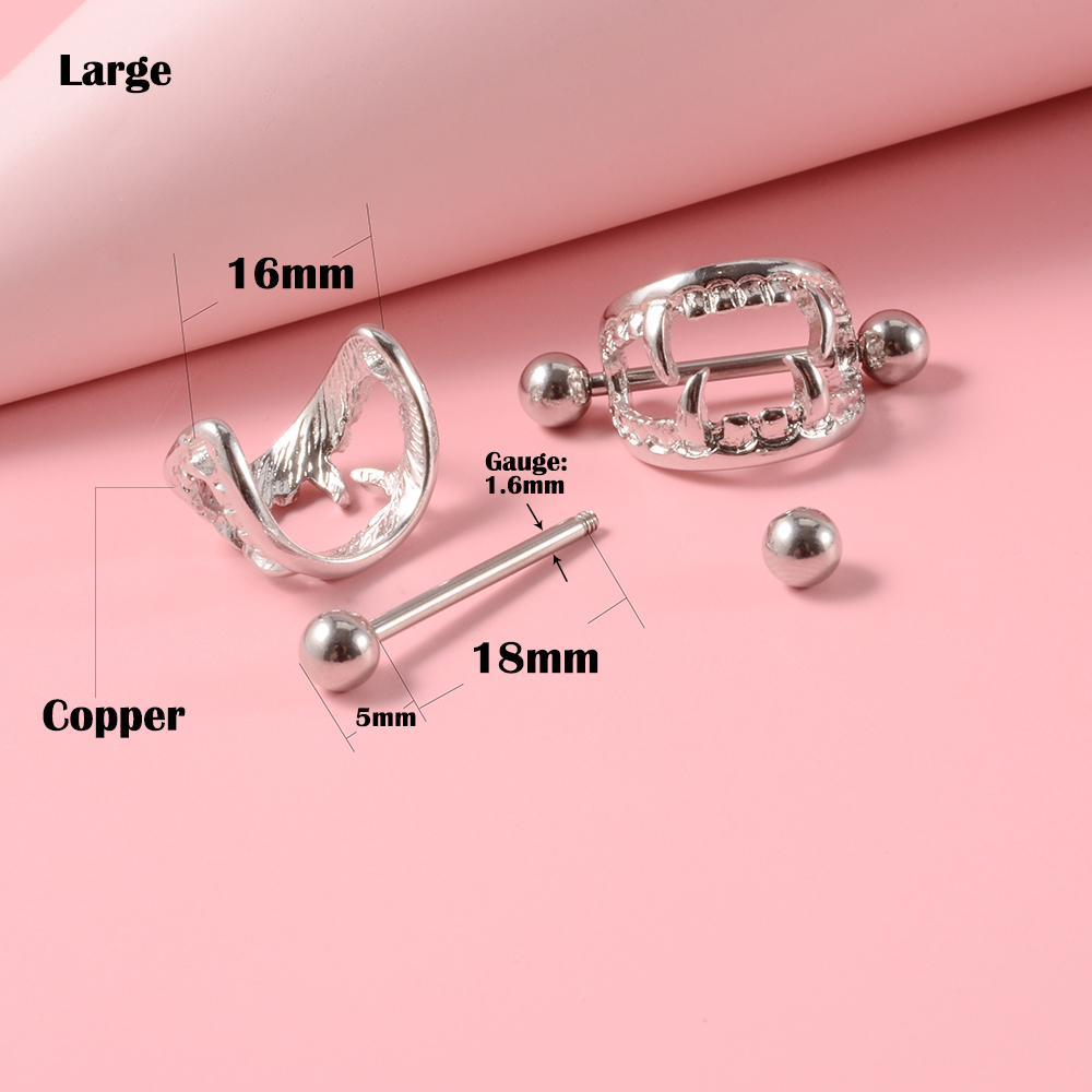 2 pièces 14G dents Sexy mamelon anneau bouclier couverture haltère mamelon Piercing barre pour femmes acier chirurgical sein corps Piercing bijoux