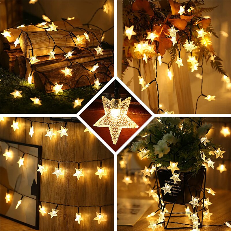 Solar Star String Lights 8 Modes Solar Powered Twinkle Fairy Lights Waterproof Star Light for Outdoor Gardens Lawn Christmas