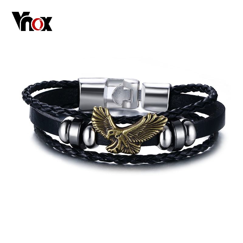Vnox Eagle Flying Mannen Armband Kralen Charms Pu Lederen Armbanden & Armbanden Vrouwen Vintage Sieraden
