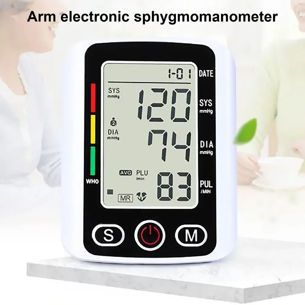 Tonómetro portátil digital lcd braço tensiímetros monitor de pressão arterial medidor de freqüência cardíaca grande manguito esfigmomanômetro cuidados de saúde