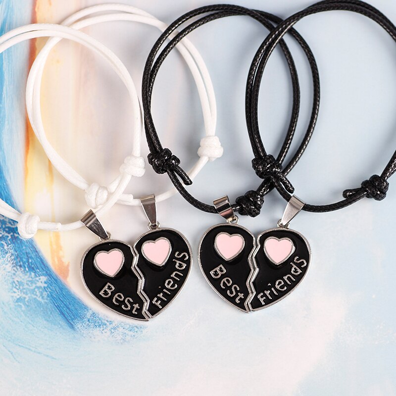 2-piece Best Friend Bracelet Pink Heart Pendant Friendship Bracelets Jewelry Multi-color Optional Leather