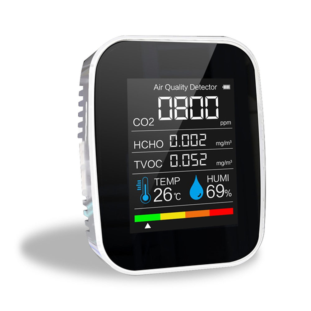 Multifunctional 5in1/3IN1 CO2 Meter Digital Temperature Humidity Tester Air Monitor Carbon Dioxide TVOC HCHO Detector: White 5 in 1