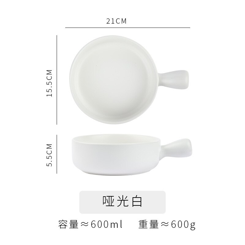 Ustensiles de cuisine bol à poignée en porcelaine bol pour étudiants vaisselle pour enfants saladier simple bol à pâtisserie en céramique: Blanc