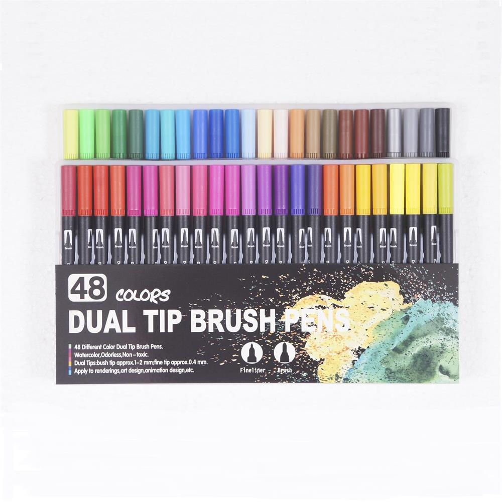 100 Colors Fine Liner Dual Tip Art Markers Watercolor Brush Pen Set For School Art Supplies Best Effect For Drawing And Painting: 48 Colors