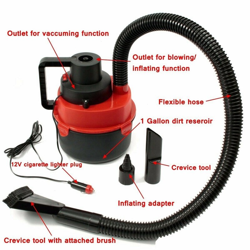 12V Wet Dry Vacuum Cleaner Vacuum High Power Cleaner Inflator Portable Turbo Hand Held for Car Home Boat