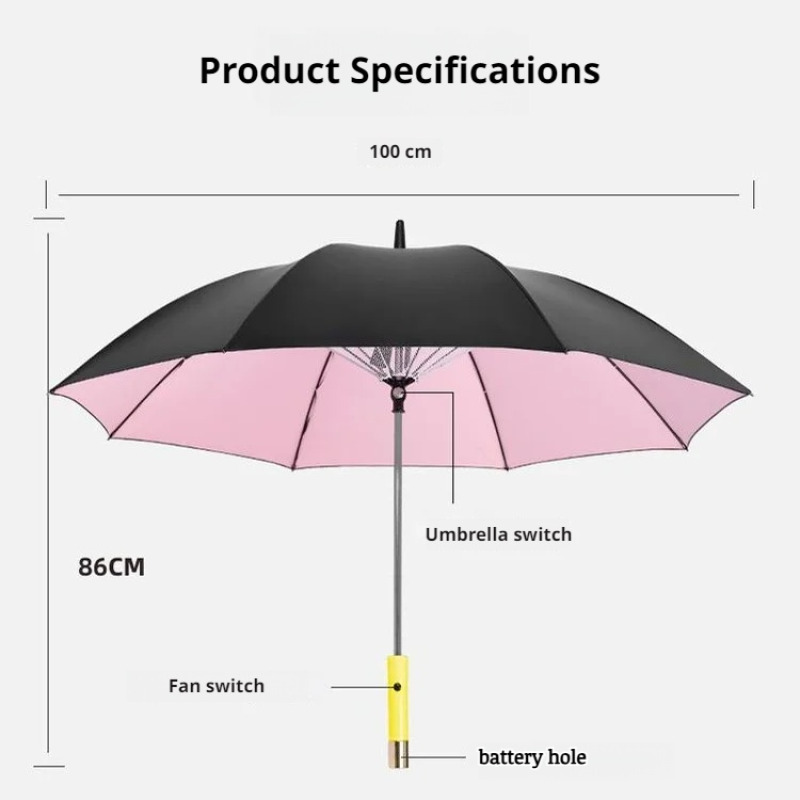 Koelende parasol met ventilator, zonnige regen, UV-beschermingsparaplu voor tweeërlei gebruik. Elektrische vinylparaplu