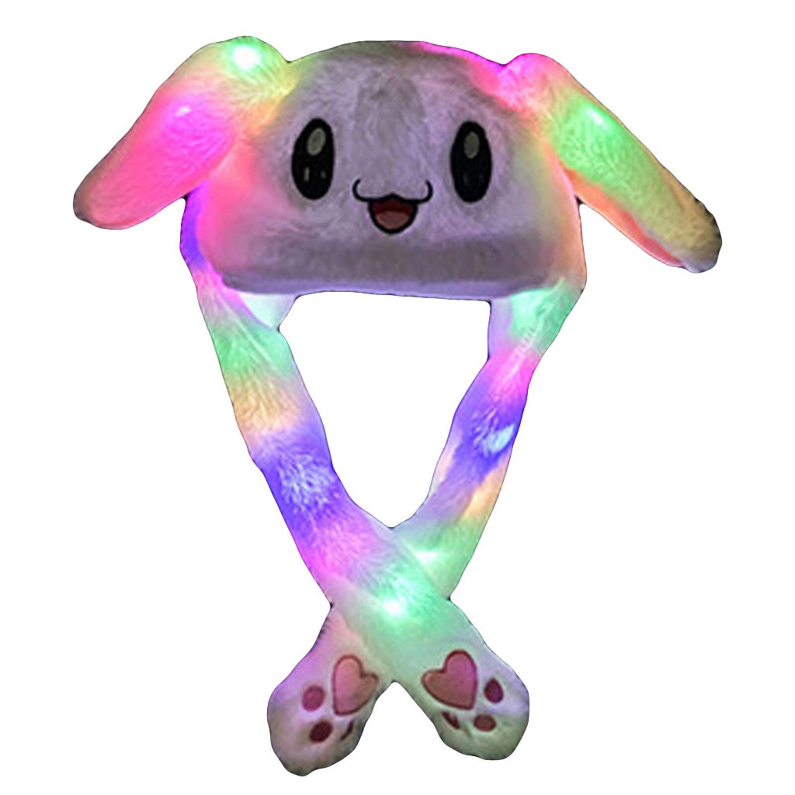Luz movendo orelhas de coelho chapéu engraçado mão ímã chapéu de pelúcia controlável orelhas longas bonito presente animal coelho orelha chapéu hat hat hat hat hat: White
