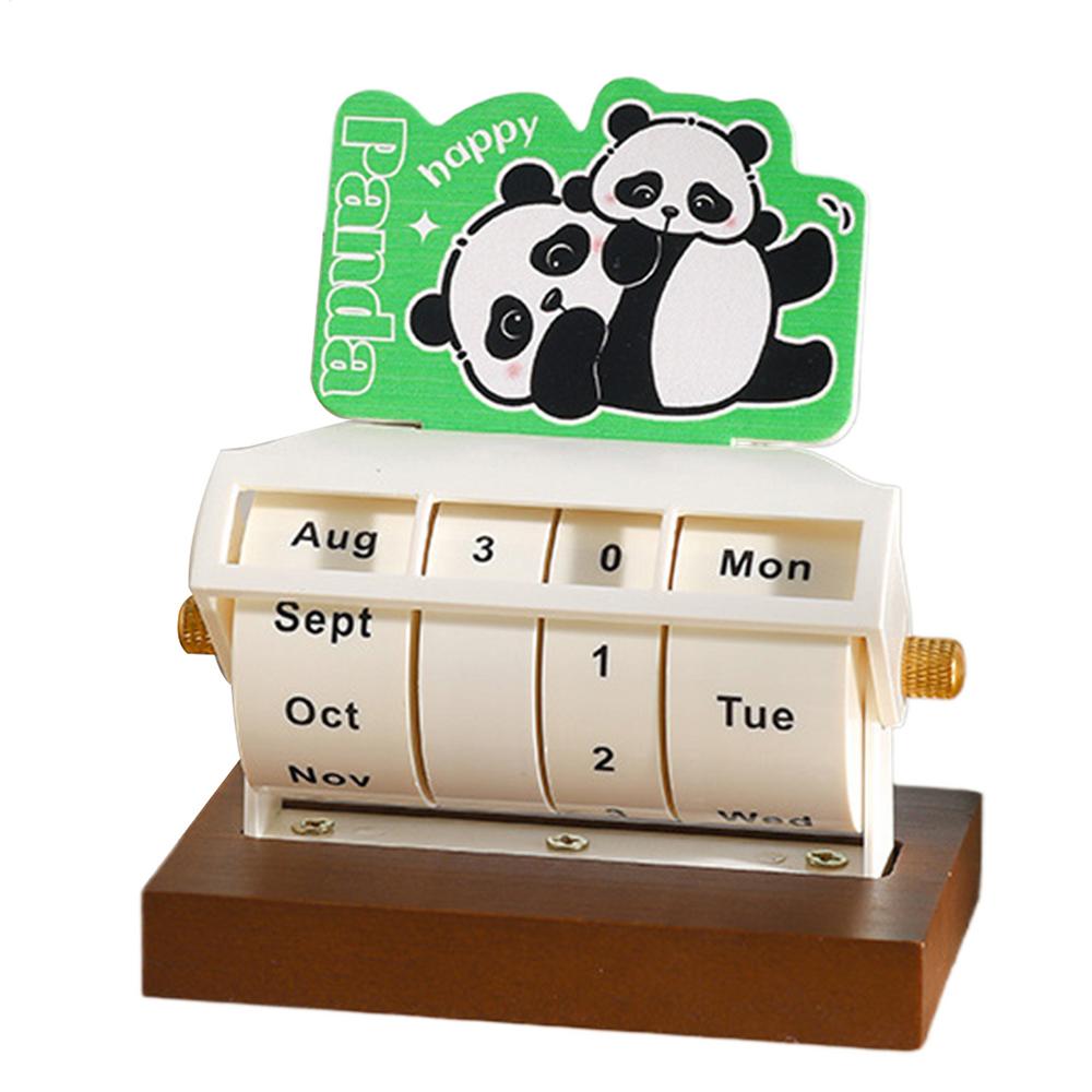 Rotary Perpetual Calendar Wood Decor Tabletop Capybara Calendar Wheeling Calendar Month Week Day Date Display For Home Office: Brown