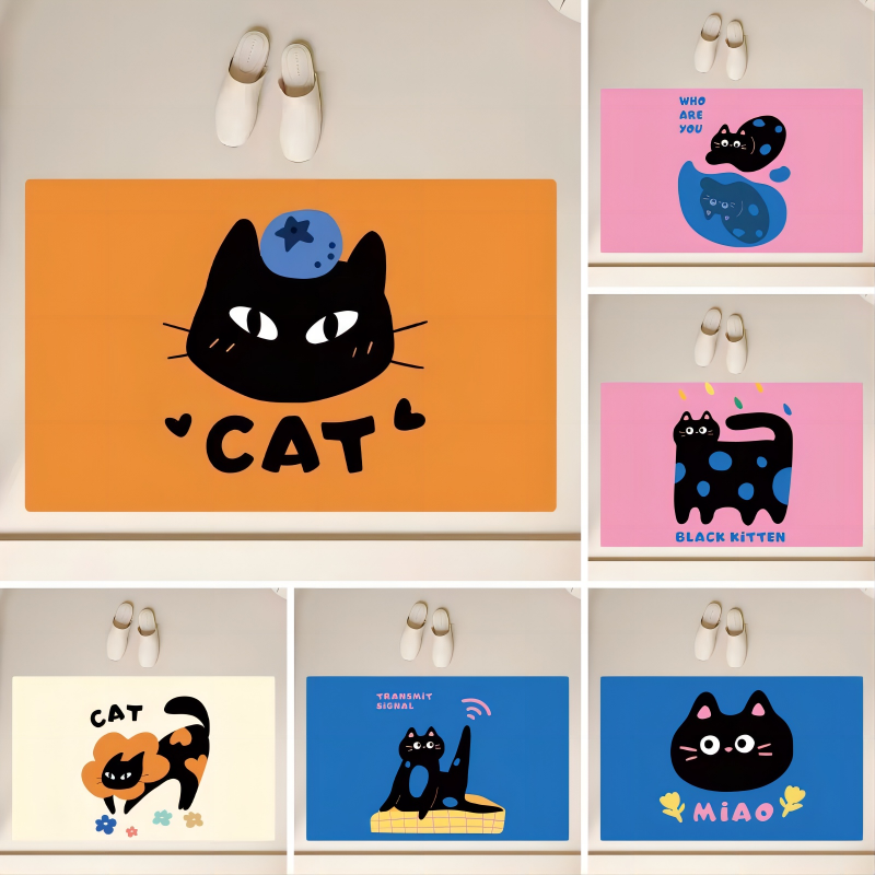 Niedliche schwarze Katze bat matt Kieselalgen Schlamm rutsch feste Karikatur Fuß matt Super saugfähige Küche Teppich Toiletten boden Teppich Heimat Zimmer Dekoration