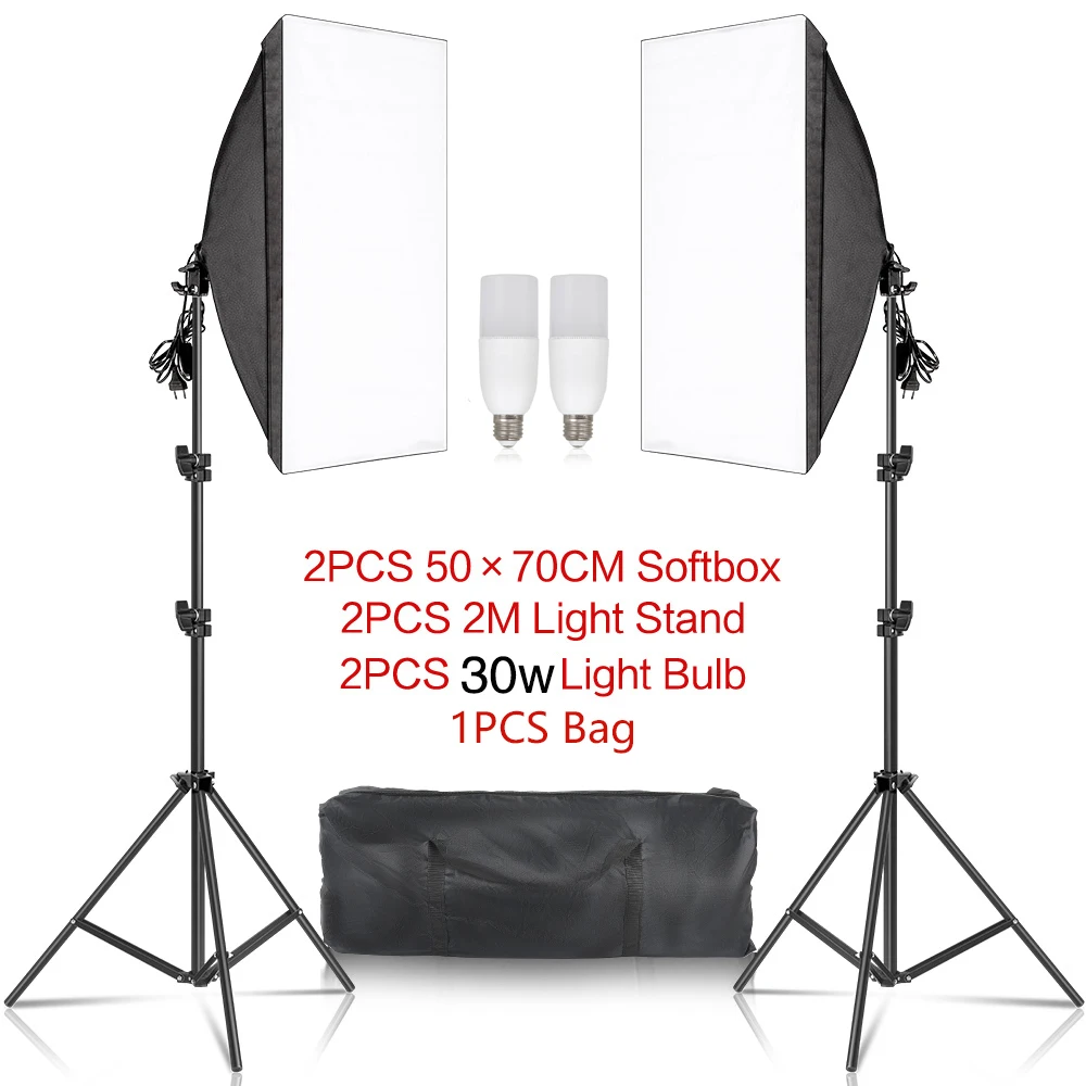 20-135W Softbox Verlichting Kit 50x70CM Fotografie LED Lamp Professionele Continu Licht Systeem Apparatuur voor Fotostudio: Blauw